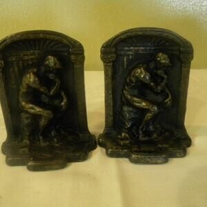 Vintage Pair of Plated Cast Iron Bookends. “THE THINKER" Greek Philosopher